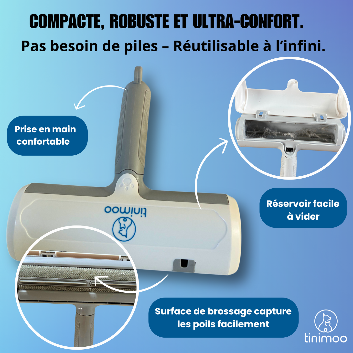 Brosse Anti Poils Animaux réutilisable + Mini Rouleau Offert